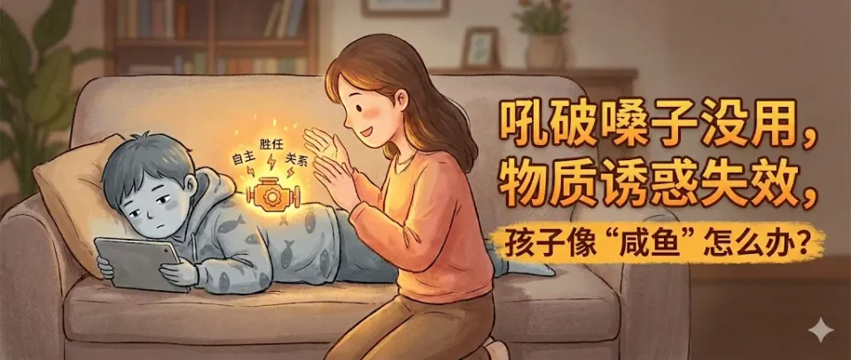 吼破嗓子没用，物质诱惑失效，孩子像“咸鱼”怎么办？